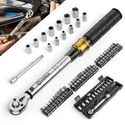 Produktbild: VIGRUE Drehmomentschlüssel Fahrrad Set, 1/4 Zoll Drehmomentschlüssel 5-25 Nm ±4% Fehlergenauigkeit mit Verlängerungsstange, Universalgelenk, Magnetische Zündkerzenhülse, Bits für Fahrrad und Motorrad