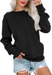 Produktbild: VIGVAN Damen Sweatshirt Pullover Elegant Basic Langarmshirt Rundhals Baumwolle Pulli Herbst Winter Casual Oberteile Langarm Tops (Schwarz-1, XL)