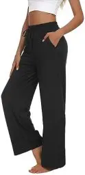 Produktbild: VIGVAN Jogginghose Damen Yogahose Weites Bein Freizeithose Trainingshose Sporthose Aktive Freizeit Gerades Bein Kordelzug Lose Lounge Pants mit Taschen (Schwarz, M-2)