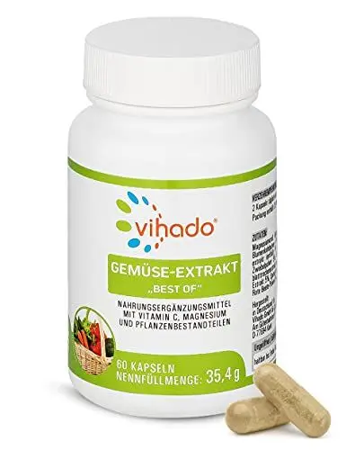 Produktbild: Vihado Gemüse Extrakt – Best of Veggie mit roter Beete, Weißkohl, Artischocke, Knoblauch u.v.m. – Gemüse-Extrakte voller Vitamine – mit Vitamin C, Magnesium und Carotin – 60 Kapseln