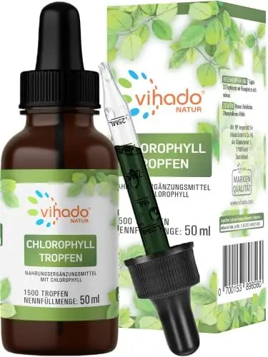 Produktbild: Vihado flüssige Chlorophyll Tropfen aus reinem Alfalfa - mit Quellwasser ohne Zusatzstoffe, 50 ml (1.500 Tropfen)