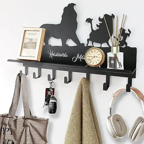 Produktbild: Viiluuxr Garderobenhaken Schwarz Wandgarderobe SchlüSselbrett Mit Ablage Garderobe Kinder Kleiderhaken Wand TüRhaken Flurgarderobe 15 Zoll Mit 7 Haken Platzsparendes Mehrzweckhaken. (TLK-N01)