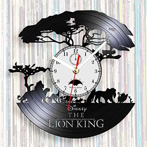 Produktbild: Viiluuxr Vinyl Schallplatten Uhr 30 cm The Lion Wall Clock Der König der Löwen Ausgefallene Wanduhren Analoge Wanduhr ohne Tickgeräusche Deko Wohnzimmer Tierwanduhr fürs Kinderzimmer.