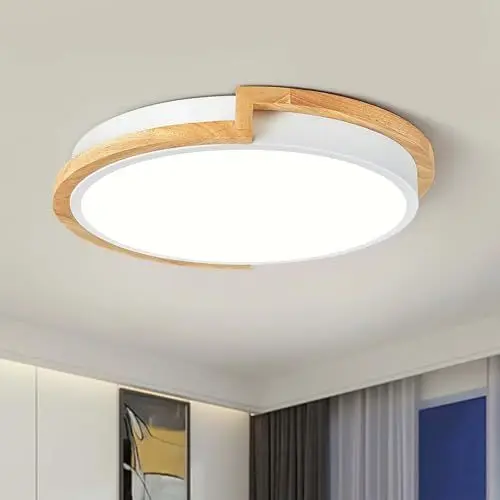 Produktbild: Vikaey LED Deckenleuchte, Weiß Deckenlampe 30cm, 24W Lampe mit Holz für Schlafzimmer Wohnzimmer Küche Flur Esszimmer 4000K