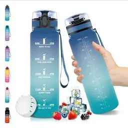 Produktbild: Vikaster Wasserflasche, 1 Liter Sportwasserflasche, BPA-frei, auslaufsicher und wiederverwendbar, mit einem Klick zu öffnende Wasserflasche, geeignet für Fitnessstudio, Yoga, Camping, Wandern