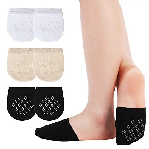 Produktbild: VIKEY Zehensocken Füßlinge Damen - Ballerina Socken Unsichtbare Zehlinge Socken mit Rutschfestem Silikon Baumwollen Zehentopper für High Heels (Schwarz+Beige+Weiss-3PC)