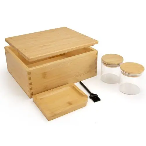 Produktbild: Viking Factory Bambus-Boxen-Tablett-Set, dekorative Box, für die Aufbewahrung zuHause-wendbares Tablett, und alle Zubehörteile(24 * 20 * 11CM)