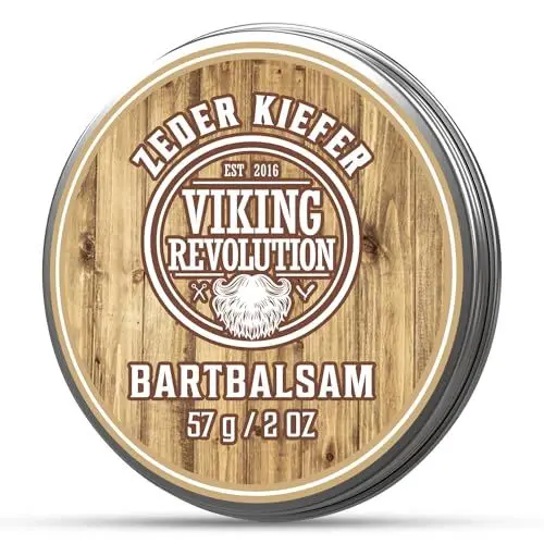 Produktbild: Viking Revolution - Bart Balsam mit Sandelholzduft & Argan- & Jojobaöl - Bartwachs - Stylt, Stärkt & Macht Bärte & Schnurrbärte Weich - Geschenke Für Männer- Cedar & Pine - 57 g
