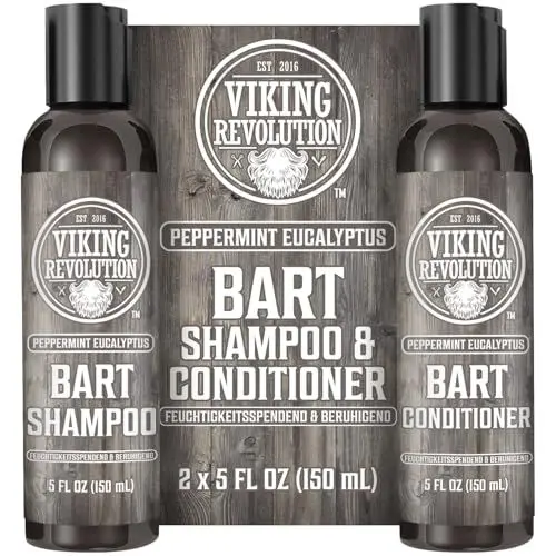Produktbild: Viking Revolution - Bartshampoo & Conditioner Set - Erweicht, Glättet & Stärkt den Bartwuchs - Bartshampoo Für Männer - Pfefferminz- & Eukalyptusduft - Geschenke Für Männer - 2 x 150 ml