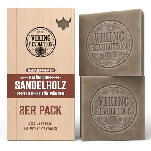 Produktbild: Viking Revolution - Duschseife Männer - Sandelholzseife - Festes Duschgel Männer mit ätherischen Ölen, Kaltgepresst - Seife Männer mit Kokosöl, Sheabutter, Mandelöl - 2 x 140 g