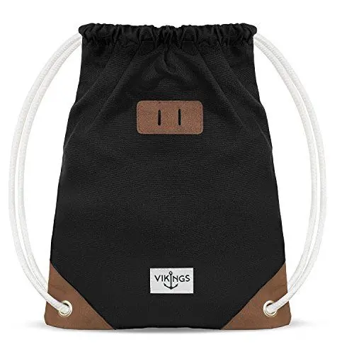 Produktbild: NEUES Model Gym Bag Sack Turnbeutel Baumwolle Canvas Tasche Sport Frauen Männer Kinder, Farbe:Schwarz