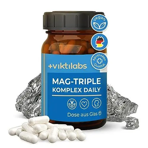 Produktbild: Viktilabs© Magnesium hochdosiert Kapseln 100% vegan | Entwickelt in Deutschland - Bequem schluckbar | Hochwertiges Mag-Triple® Daily Komplex | 60 Magnesium Kapseln (Monatsvorrat)