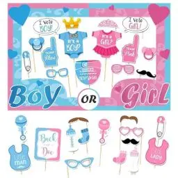 Produktbild: VIKY® 31 Stück Babyparty Foto Requisiten, Baby Shower Fotobox Accessoires, Gender Reveal Fotobox Requisiten, Babyshowerparty Photo Booth Props, Baby Party Fotorequisiten, Gender Party Accessoires