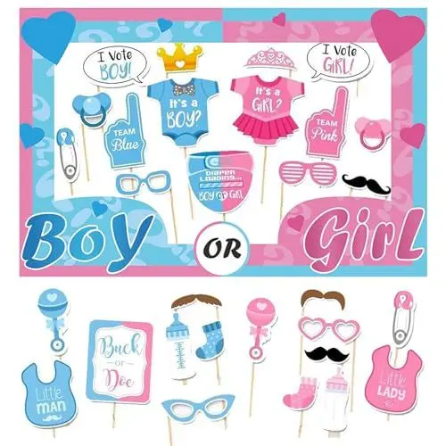 Produktbild: VIKY® 31 Stück Babyparty Foto Requisiten, Baby Shower Fotobox Accessoires, Gender Reveal Fotobox Requisiten, Babyshowerparty Photo Booth Props, Baby Party Fotorequisiten, Gender Party Accessoires