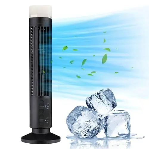 Produktbild: Vikye 4,1 X 13 Zoll Tragbarer Turmventilator, 90 Grad Oszillierender, Leiser USB-Tischventilator mit Licht, 2 Geschwindigkeiten, Leiser Turmventilator für Zuhause, Schlafzimmer, Büro