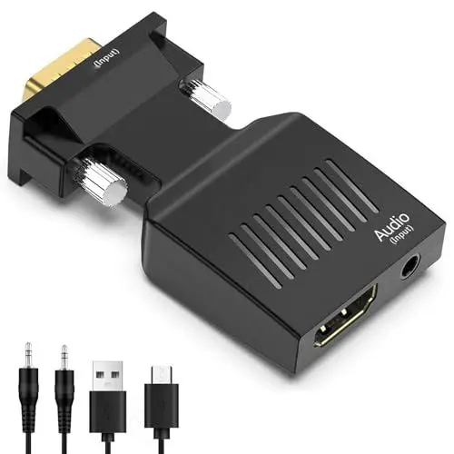 Produktbild: Vikye HDMI zu VGA, HDMI an VGA -Adapter (männlich Bis weiblich) mit 3,5 -mm -Schallkabel für Computer, Desktop, Laptop, PC, Screen, Projektor