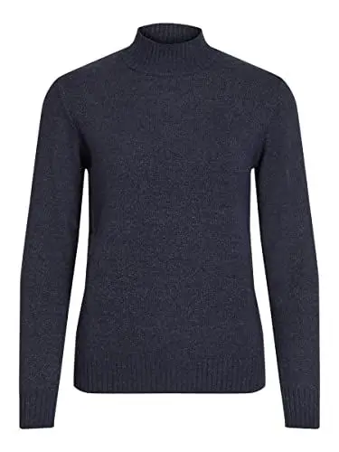 Produktbild: VILA CLOTHES Damen Regular Fit Rollkragenpullover VIRIL L/S TURTLENECK KNIT TOP - NOOS 14047154, Einfarbig, Gr. 36 (S), Blau (Total Eclipse Detail:Melange)