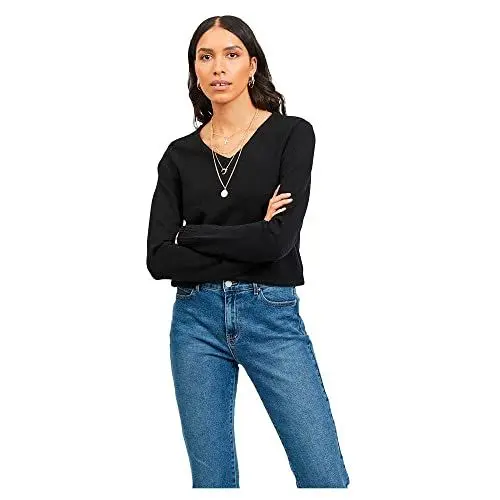 Produktbild: Vila Clothes Damen Pullover VIRIL L/S V - Neck Knit TOP - NOOS 14042769, Einfarbig, Gr. 38 (Herstellergröße: M), Schwarz (Black)