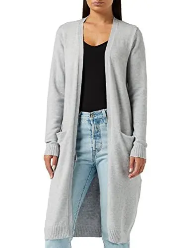 Produktbild: Vila Clothes Damen Strickjacke VIRIL L/S Long Knit Cardigan - NOOS 14042770, Einfarbig, Gr. 40 (Herstellergröße: L), Grau (Light Grey Melange)