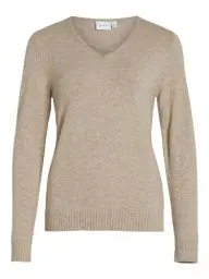 Produktbild: Vila Clothes Damen VIRIL L/S V-Neck Knit TOP-NOOS Pullover, per Pack Beige (Natural Melange Natural Melange), 34 (Herstellergröße: XS)