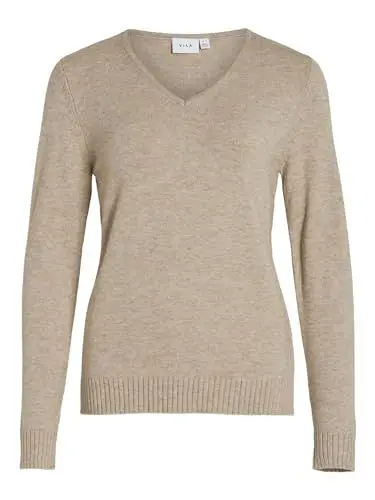 Produktbild: Vila Clothes Damen VIRIL L/S V-Neck Knit TOP-NOOS Pullover, per Pack Beige (Natural Melange Natural Melange), 34 (Herstellergröße: XS)