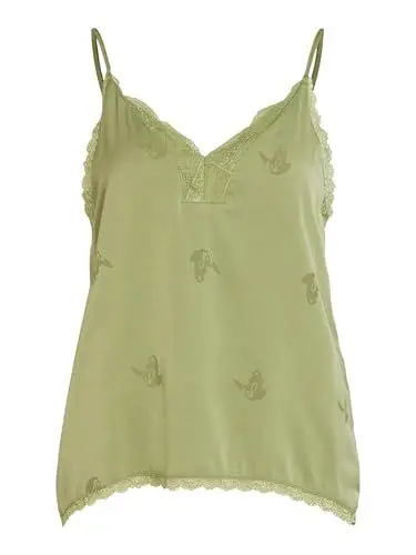 Produktbild: Vila Damen Spaghetti Top Glänzendes Shirt mit Spitze Elegantes Satin Blusen Oberteil VIMIEL, Farben:Grün, Größe:36