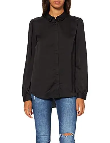 Produktbild: Vila Damen Viellette Satin L/S Shirt/Su - Noos Bluse,Schwarz44