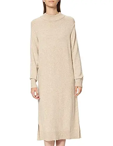 Produktbild: Vila Damen Viril Crew Neck L/S Midi Dress - Noos Kleid, Natural Melange, M EU