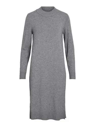 Produktbild: Vila Damen Viril Crew Neck L/S Midi Dress-Noos Kleid, Medium Grey Melange,XL