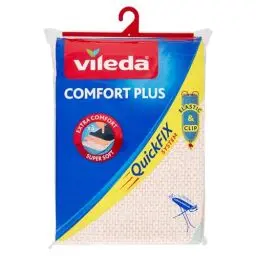 Produktbild: Vileda Comfort Plus Bügelbrettbezug für Dampfbügelstation, 3 Lagen, Quick-Fix-System, Bügelbretter von 30–45 cm x 110–130 cm, Blau