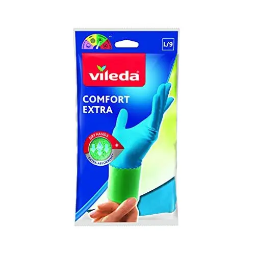 Produktbild: Vileda Comfort und Care Gummihandschuhe mit Kamille Lotion Größe L, 1 Paar
