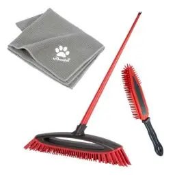 Produktbild: Vileda Pet Pro Komplett Set | Tierhaar-Entferner Set mit Always Clean Besen, Elektrostatischer Polsterbürste & Mikrofaser Handtuch XL | Haustierpflege, Reinigung für Boden & Textilien | Eco-Verpackung