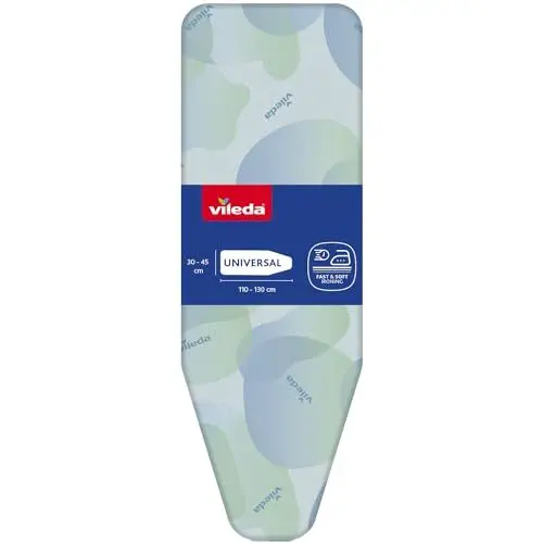 Produktbild: Vileda Premium 2in1 Bügelbrettbezug für Dampfbügelstation, geeignet für Bügelbretter von 30–45 cm x 110–130 cm, aus Baumwolle, Farbe Blau-Grün