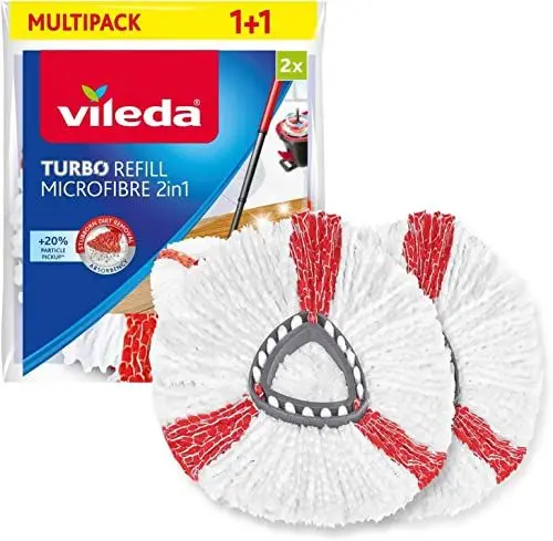 Produktbild: Vileda Turbo 2in1 EasyWring&Clean Ersatzköpfe | Mikrofaser Moppkopf für hygienische Bodenreinigung | Entfernt 99 % Bakterien - Saugstark & kompatibel | 2 Stück