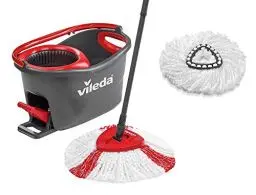 Produktbild: Vileda Turbo Wischmopp Komplett Set, Bodenwischer mit Teleskopstiel, Zwei Mikrofaserbezügen und Eimer mit Powerschleuder, Stiellänge 75-130cm, Zwei Bezüge zum schnellen auswechseln