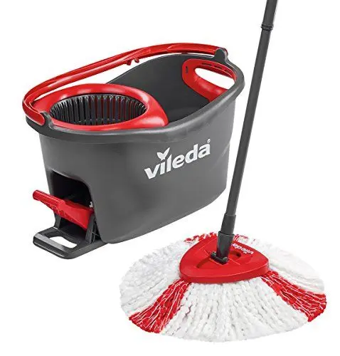 Produktbild: Vileda Turbo Wischmopp Komplett Set , Bodenwischer mit Teleskopstiel, Mikrofaser Moppkopf mit Kraftfasern und Eimer mit Powerschleuder, für alle Böden, schnell und reinigungsstark, Stiellänge 75-130cm