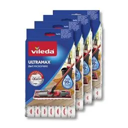 Produktbild: Vileda Ultramax Bodenwischer Ersatzbezüge, Wischmopp Bezug Ultramat_Ultramax aus Mikrofasern, für alle Hartböden, Waschmaschinen geeignet, 4er Sparpack, Eco-Verpackung