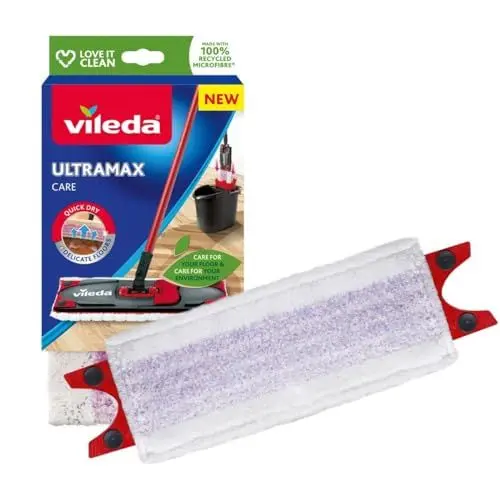 Produktbild: Vileda Ultramax Care Bodenwischer Ersatzbezug, Bodenreinigung, Wischmopp Bezug, Für empfindliche Böden, 100 Prozent recycelte Mikrofaser, Schnell getrockneter Boden, 1er Pack