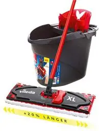 Produktbild: Vileda Ultramax XL 2in1 Bodenwischer Komplett Set, extrabreiter Wischmopp mit Stiel, Mikrofaserbezug und Eimer mit Powerpresse, für alle Hartböden, Wischerplatte 42cm, Stiellänge 75-130cm