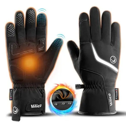 Produktbild: Vilico Winterhandschuhe Männer, Fahrrad Winterhandschuhe Damen Warm, Winddicht Stoßdämpfung, Anti-Rutsch, Touchscreen, Winter Wärme Handschuhe