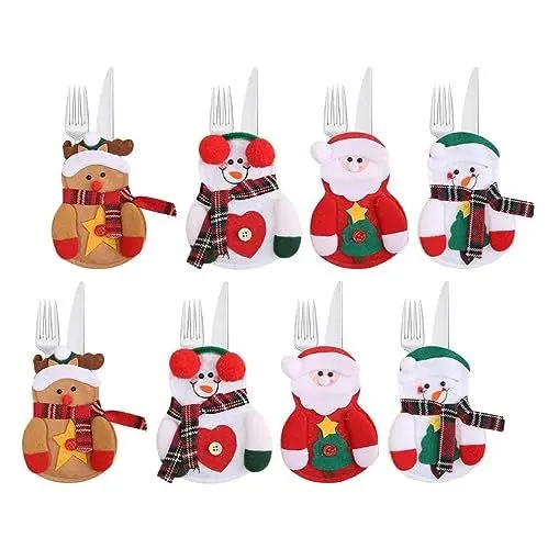 Produktbild: ViLiyDuo 8 Stück Weihnachten Bestecktasche,Bestecktasche Weihnachts-Tischdekorationen,Festliche Party-Bestecktaschen Mehrfarbig