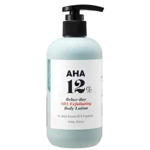 Produktbild: (VILLAGE11FACTORY) AHA BODY LOTION GLYCOLIC ACID AHA 12% (300 g) Korean Skincare – Peeling-Körperlotion - 7 Arten von Hyaluronsäure und Centella Asiatica für glatte, hydratisierte und strahlende Haut