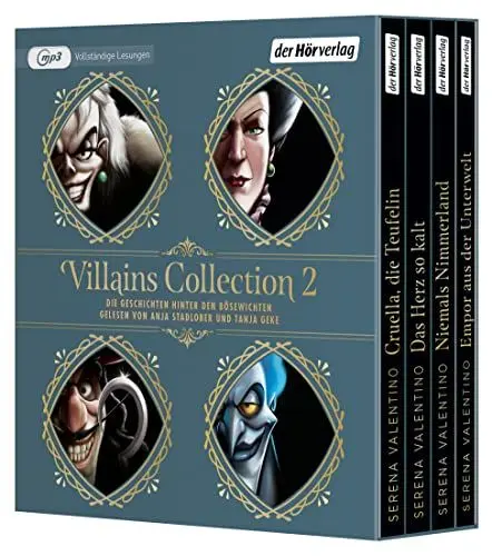 Produktbild: Villains Collection 2: Die Geschichten hinter den Bösewichten: Cruella, die Teufelin - Das Herz so kalt - Niemals Nimmerland – Empor aus der Unterwelt (Villains-Boxen, Band 2)