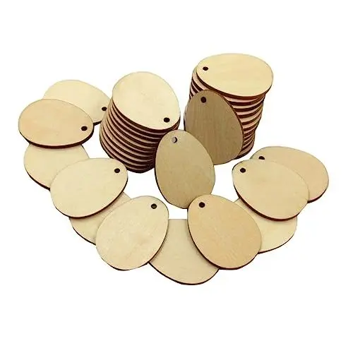 Produktbild: VILLCASE 100St unfertige Holzausschnitte Weihnachtsbaumanhänger aus Holz holzscheiben Ornament Weihnachtsdekorationen holzausschnitte selber machen Holzhandwerk in Eiform Linde schmücken