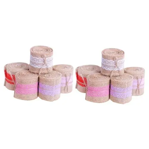 Produktbild: VILLCASE 10 Rollen Partei dekoratives Linen Lace Ribbon Weihnachtsdeko Handgemachte Geschenkverpackung Bastelband Jute-Spitzenband Leinenband Girlandendekor Geschenkverpackungsband