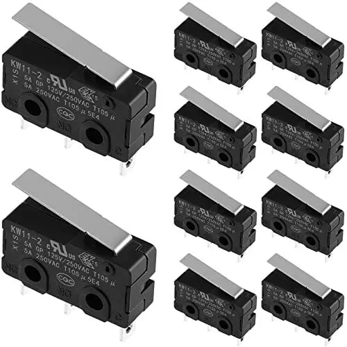 Produktbild: VILLCASE 10 Stück AC 5A 125/250V 3 Pin SPDT 1NC 1NO Mini Mikroschalter mit Hebel Arm, Kurzer Gerader Scharnierhebel Momentschalter Mini Wechselschalter Endschalter für Elektronische Geraete