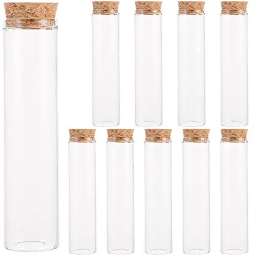 Produktbild: VILLCASE 10 Stück Reagenzglas mit Korken, Glas-Teströhrchen mit Korkverschluss, 3x12cm, Klare Flache Mini Glasflaschen Gläser für Süßigkeiten, Gewürze, Perlen