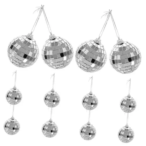 Produktbild: VILLCASE 12 Stück Teiliges Spiegel Disco Kugeln Hängende Partydekoration aus Langlebigem Glas Klassisches Design mit Reflektierenden Spiegelkacheln für Festivals Tanzflächen Hochzeiten und