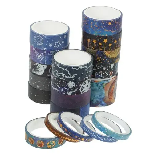 Produktbild: VILLCASE Washi-klebeband für Scrapbooking 19 Rollen mit Universum-muster-klebebändern Dekoratives Klebeband für Notizbücher