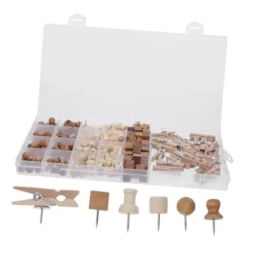 Produktbild: VILLCASE Set Mit 50 Dekorativen Reißzwecken Aus Holz Für Korktafeln Kartennägel Aufbewahrungsbox